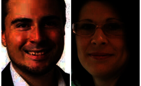 Zwei Porträts von Personen mit freundlichen Gesichtsausdrücken.